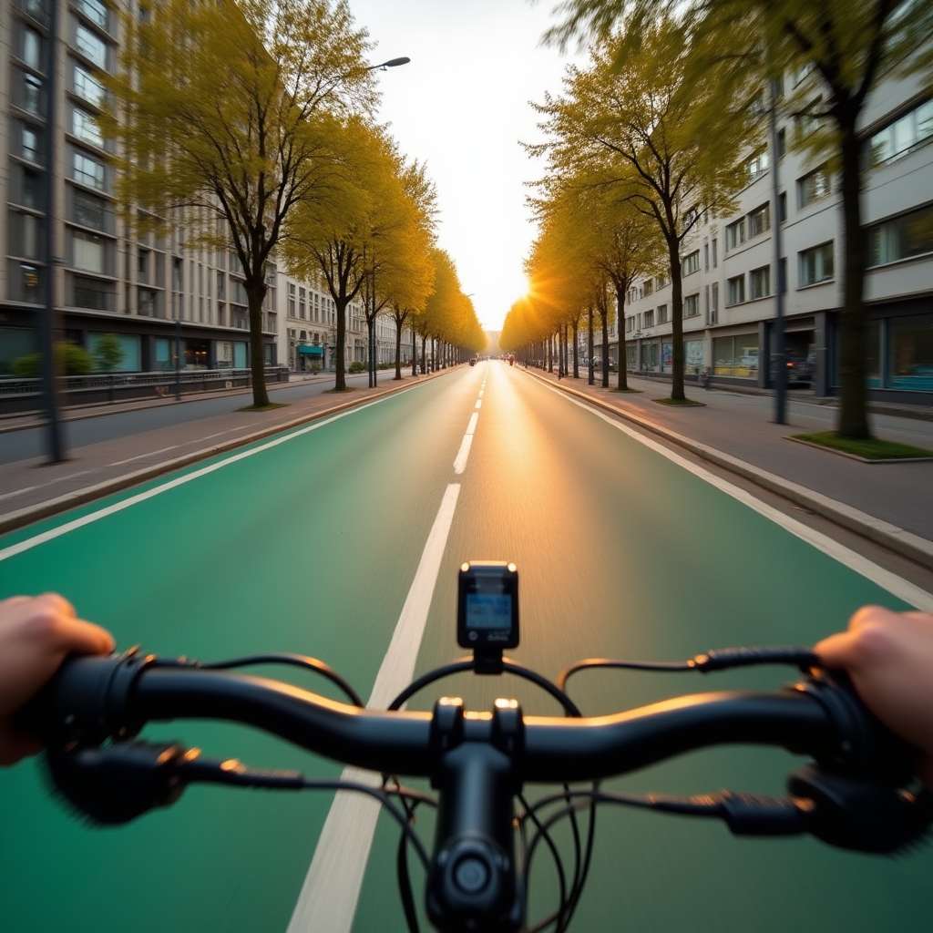Kameraaufnahme eines Berliner Radwegs aus Fahrerperspektive
