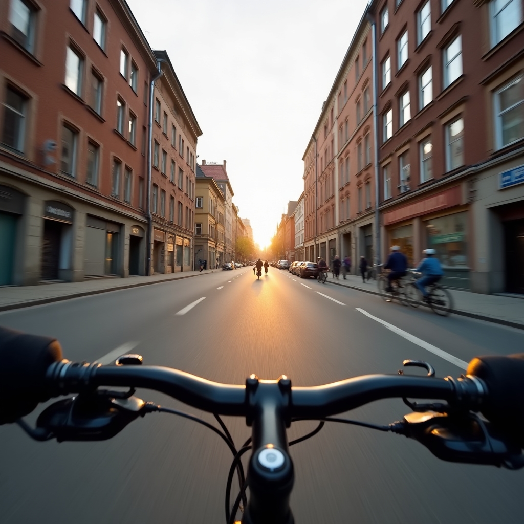 Vorschaubild: Fahrradfahrt durch ruhige Berliner Straße am Morgen